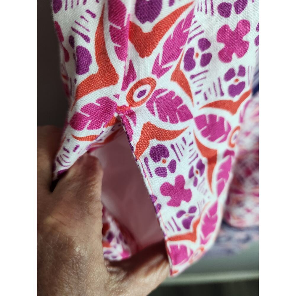 Tommy Bahama Tropical Terazza Linen Shift Dress Pink Mandala sz L beach boho - Picture 4 of 11